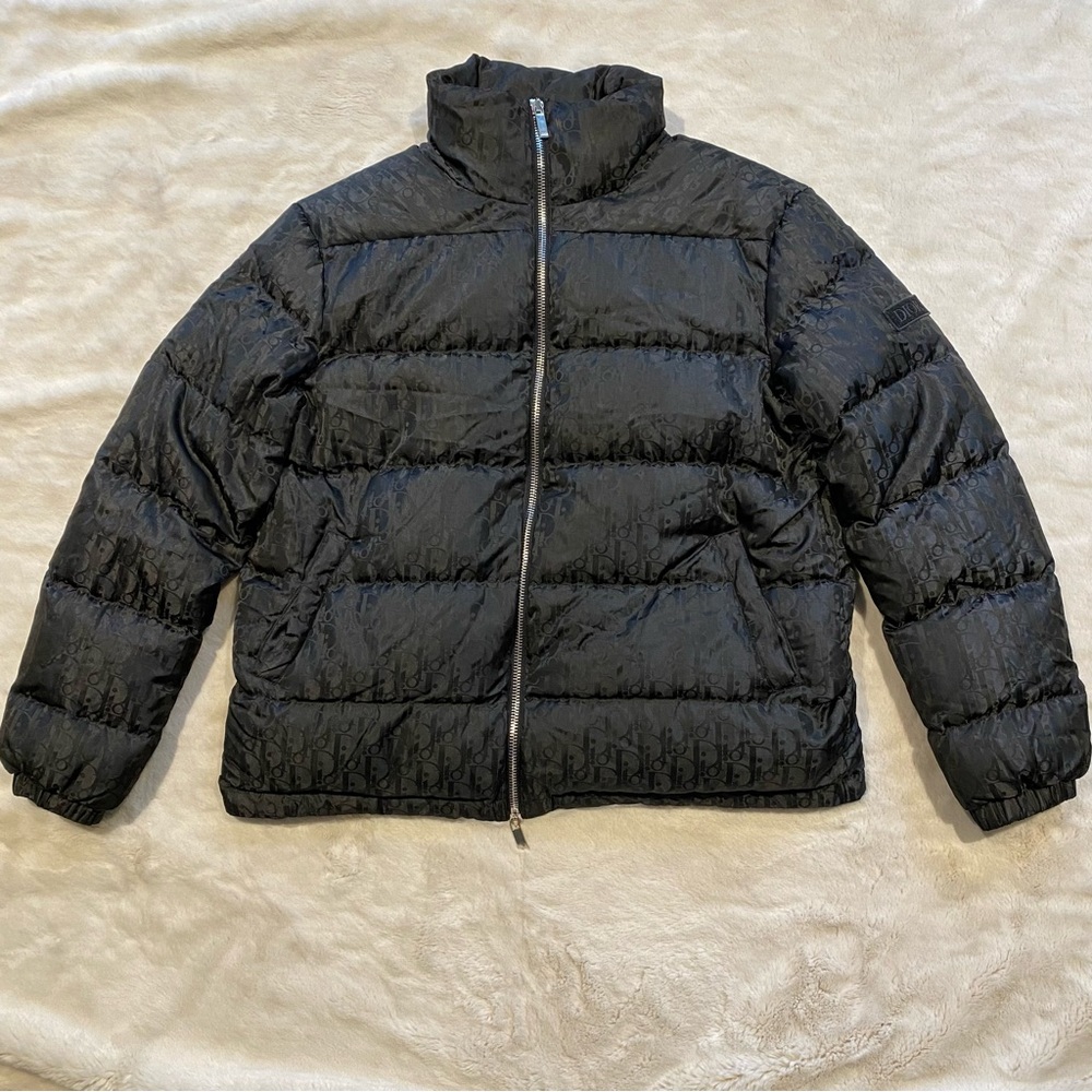 (L/52) Christian Dior OBLIQUE GOOSE DOWN JACKET Black Nylon Jacquard Large Men’s